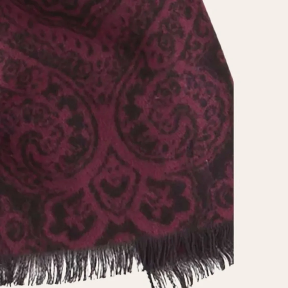 STAGG 70”L Damask Print Burgundy & Brown Viscose Raw Hems Scarf/Wrap NWT